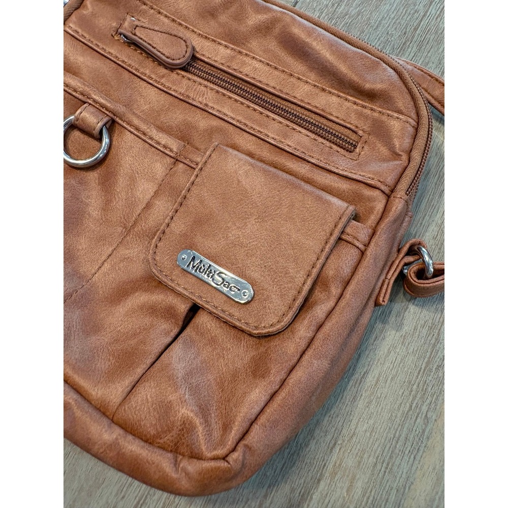 Multi Sac Brown Faux Leather Crossbody Bag‎ Organizer Multiple Pockets - Picture 3 of 8